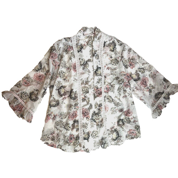 Live 4 Truth Womens Sheer Floral Crochet Kimono Size L Cottage Fairy Feminine - Picture 1 of 16